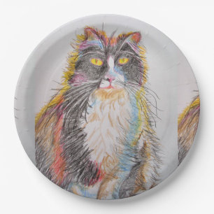 Tuxedo Cat Drawing art Birthday Party Paper Plate