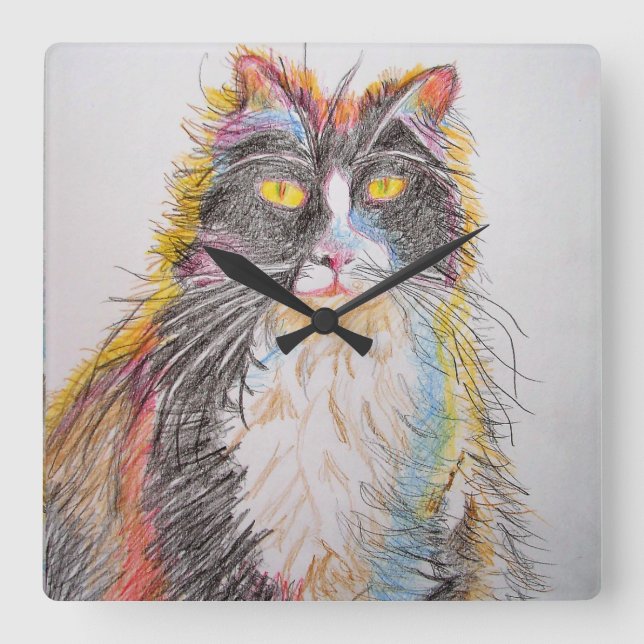 Tuxedo Cat Drawing illustration Art Wall Clock (Front)
