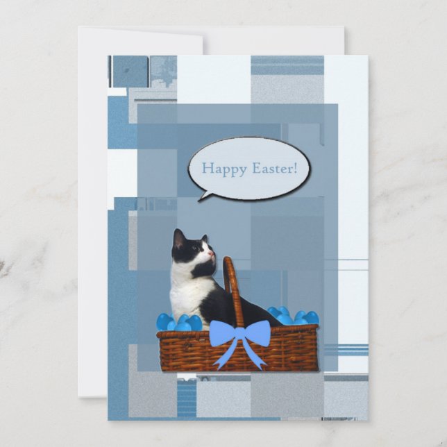 Tuxedo Cat Easter Holiday Card (Front)