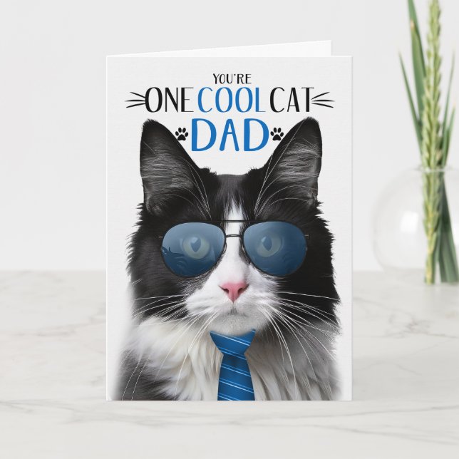 Tuxedo Cat Father's Day One Cool Cat Holiday Card (Front)