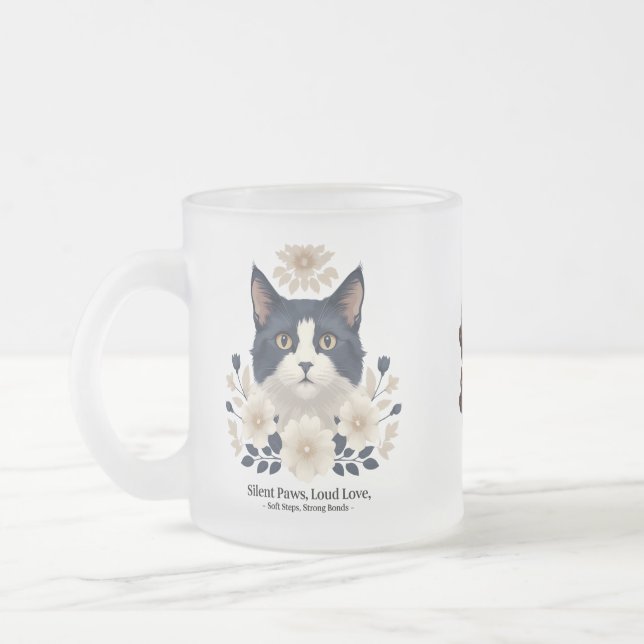 Tuxedo Cat Floral Mug – Silent Paws, Loud Love (Left)