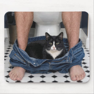 Tuxedo Cat Funny Bathroom Moment Mouse Mat