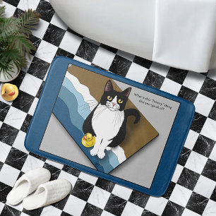 Tuxedo Cat Funny Bathroom Privacy Blue Bath Mat
