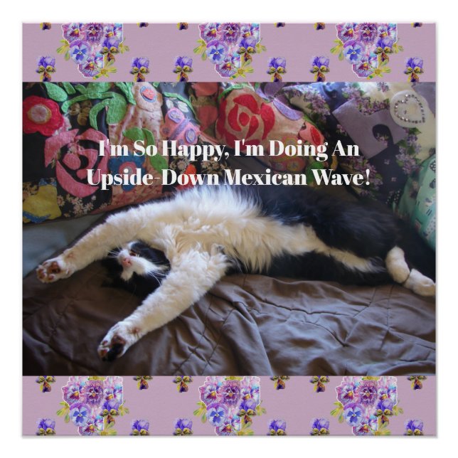 Tuxedo Cat Funny Cute doing a Mexican Wave Quote Poster (Front)