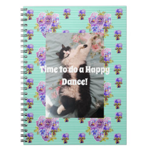 Tuxedo Cat Funny Cute Floral Aqua Happy Notebook