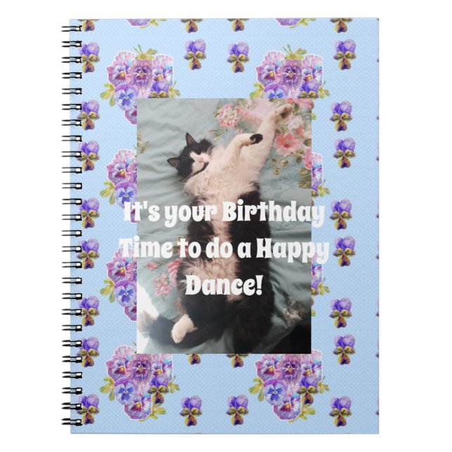 Tuxedo Cat Funny Cute Floral Purple Notebook (Front)