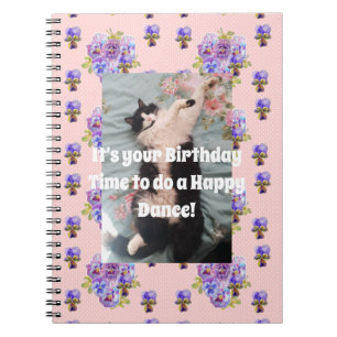 Tuxedo Cat Funny Cute Floral Purple Notebook