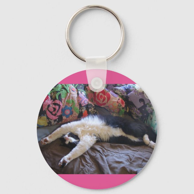 Tuxedo Cat Funny Mexican Wave Cute Birthday Key Ring (Front)