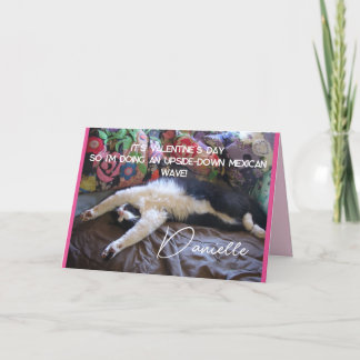 Tuxedo Cat Funny Mexican Wave Cute Valentine's Day Card
