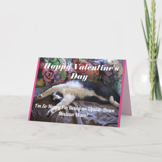 Tuxedo Cat Funny Mexican Wave Cute Valentines Day Card (Front)