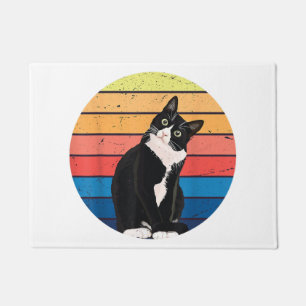 Tuxedo Cat Gift Retro Colors for Animal Lovers Doormat