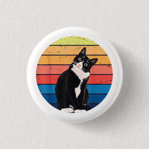 Tuxedo Cat Gift Retro Colours for Animal Lovers 3 Cm Round Badge