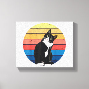 Tuxedo Cat Gift Retro Colours for Animal Lovers Canvas Print