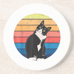 Tuxedo Cat Gift Retro Colours for Animal Lovers Coaster