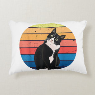 Tuxedo Cat Gift Retro Colours for Animal Lovers Decorative Cushion