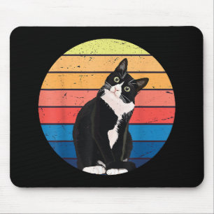 Tuxedo Cat Gift Retro Colours for Animal Lovers Mouse Mat