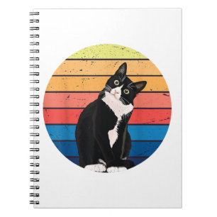 Tuxedo Cat Gift Retro Colours for Animal Lovers Notebook
