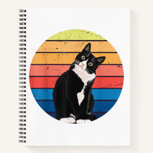 Tuxedo Cat Gift Retro Colours for Animal Lovers Notebook