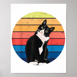 Tuxedo Cat Gift Retro Colours for Animal Lovers Poster
