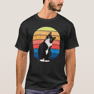 Tuxedo Cat Gift Retro Colours for Animal Lovers T-Shirt