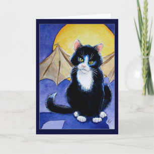 Tuxedo Cat Halloween Gargoyle card or invitation