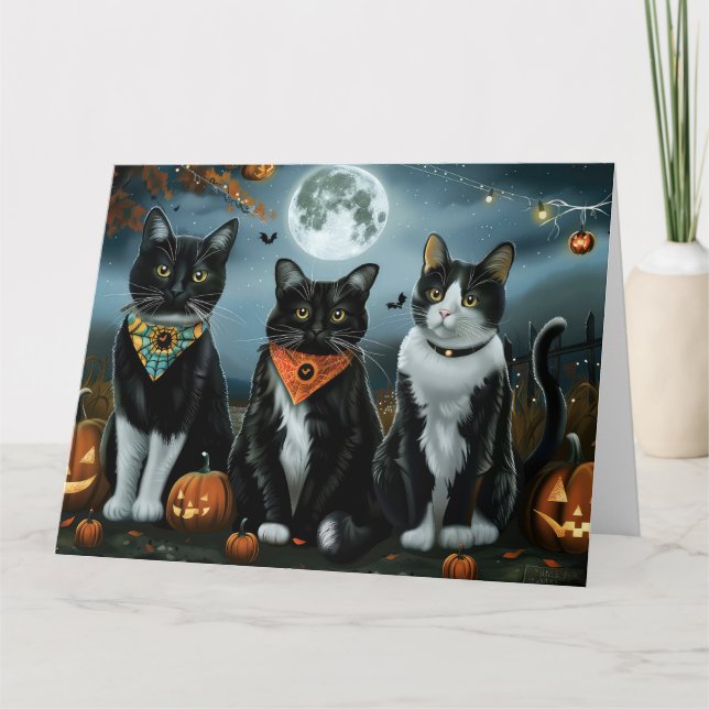 Tuxedo Cat Halloween Spooky Card (Front)
