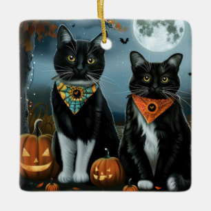 Tuxedo Cat Halloween Spooky Ceramic Ornament