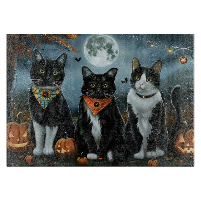 Tuxedo Cat Halloween Spooky Cutting Board (Front)