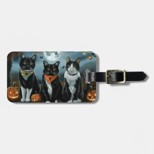 Tuxedo Cat Halloween Spooky Luggage Tag