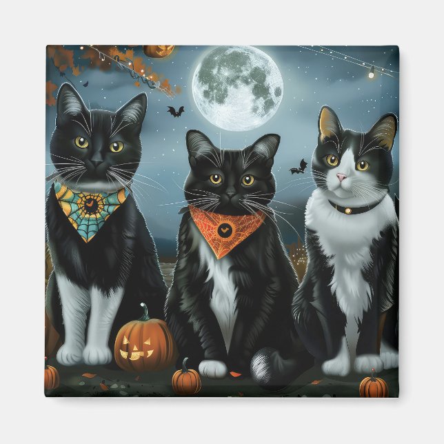 Tuxedo Cat Halloween Spooky Magnet (Front)