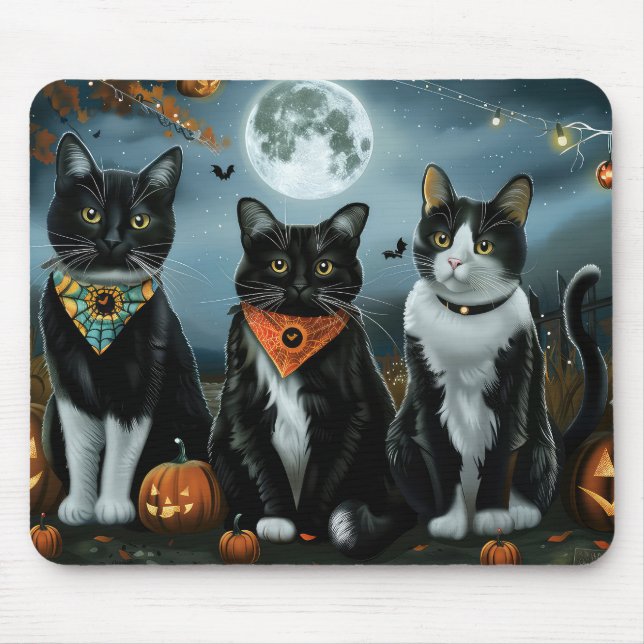 Tuxedo Cat Halloween Spooky Mouse Mat (Front)