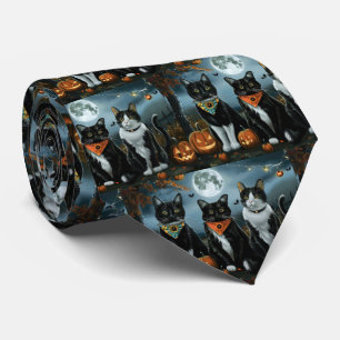 Tuxedo Cat Halloween Spooky Tie
