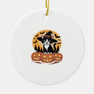 Tuxedo Cat Halloween Witch Cute Pumpkins Essential Ceramic Tree Decoration