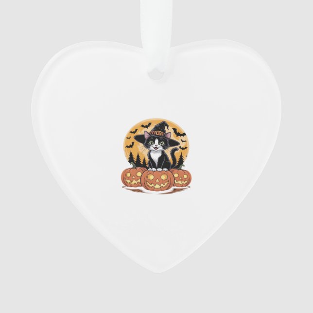 Tuxedo Cat Halloween Witch Cute Pumpkins Essential Ornament (Front)