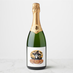Tuxedo Cat Halloween Witch Cute Pumpkins Essential Sparkling Wine Label