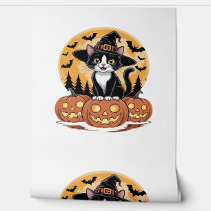 Tuxedo Cat Halloween Witch Cute Pumpkins Essential Wallpaper