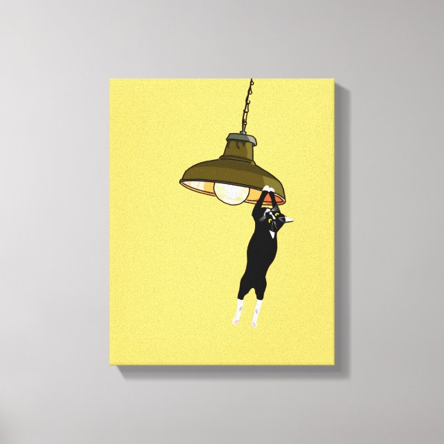 Tuxedo Cat Hanging on Lamp Canvas Print (Front)