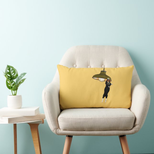 Tuxedo Cat Hanging on Lamp Lumbar Cushion (Chair)