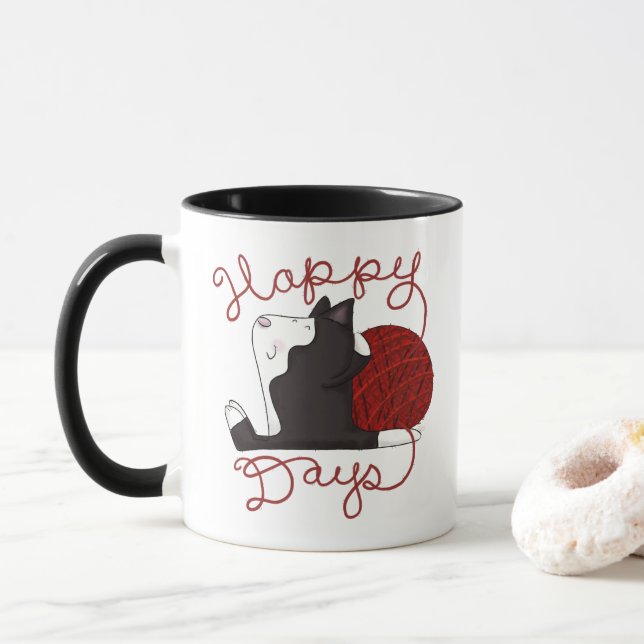 Tuxedo Cat- Happy Days Mug (With Donut)