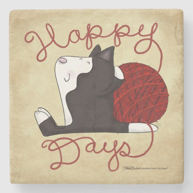 Tuxedo Cat- Happy Days Stone Coaster (Front)