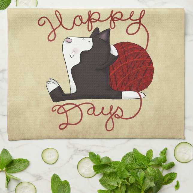Tuxedo Cat- Happy Days Tea Towel (Folded)