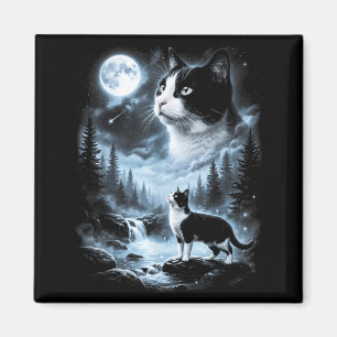 Tuxedo Cat Howling At Moon 90s Retro Magnet