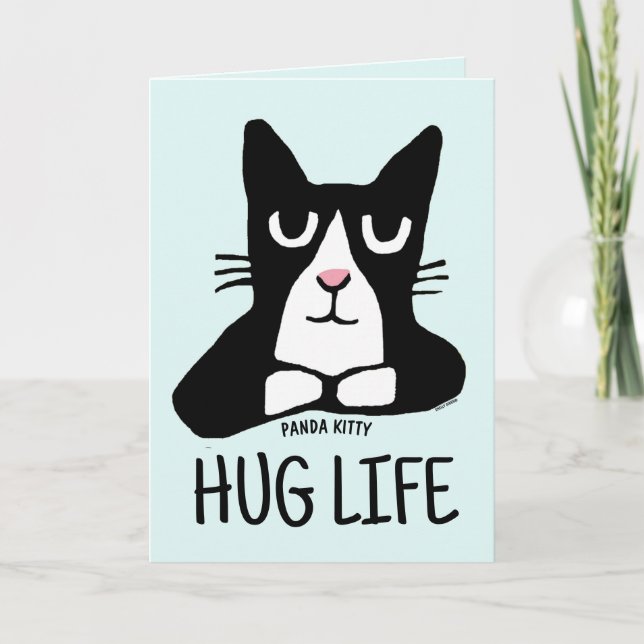 TUXEDO CAT HUG PANDA KITTY BIRTHDAY GREETING CARD (Front)