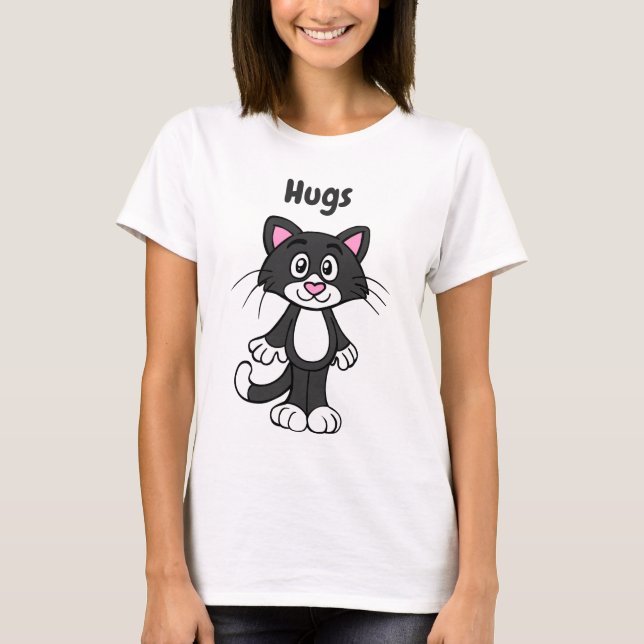 Tuxedo cat hugs tee shirt (Front)