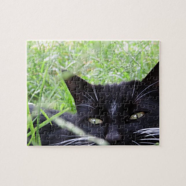 Tuxedo Cat in Grass - Jigsaw Puzzle (Horizontal)