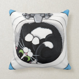 Tuxedo Cat in Sink Throw Pillow