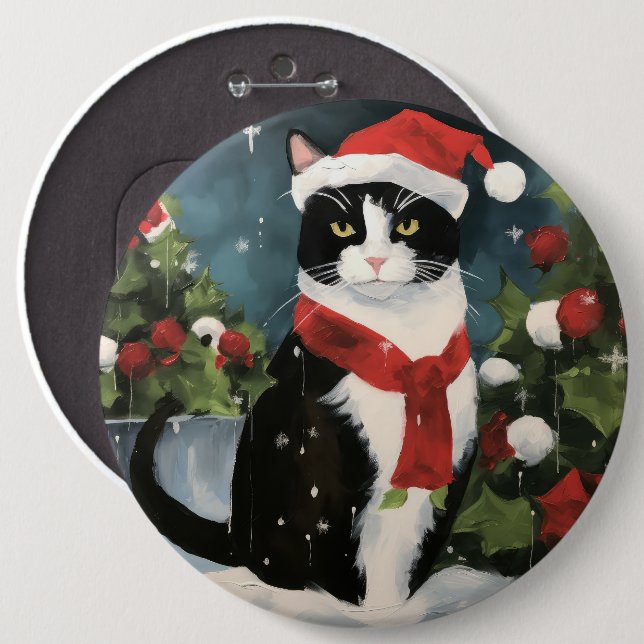 Tuxedo Cat in Snow Christmas 6 Cm Round Badge (Front & Back)