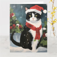 Tuxedo Cat in Snow Christmas