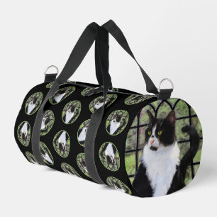 Tuxedo Cat in Window Painting Cute Original Art Duffle Bag