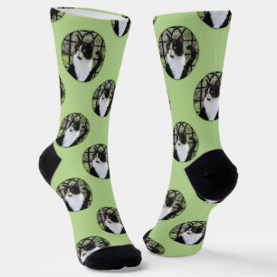 Tuxedo Cat in Window Painting Cute Original Art Socks